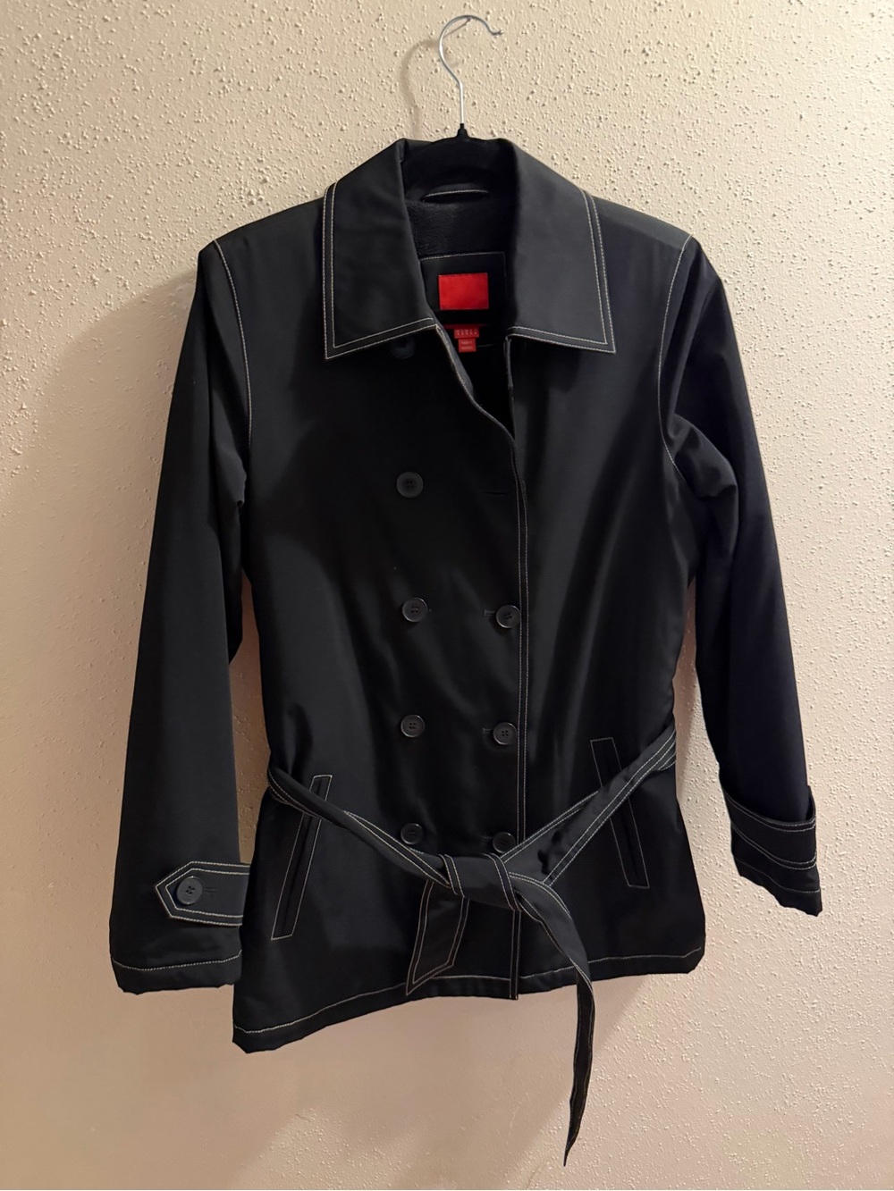 Esprit Black Double-Breasted Trench Coat, Gorgeous! Size Small